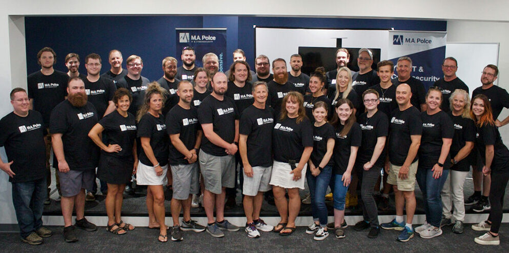 A group photo of the New York IT and Cybersecurity company, M.A. Polce's, employees from Syracuse and Rome NY.