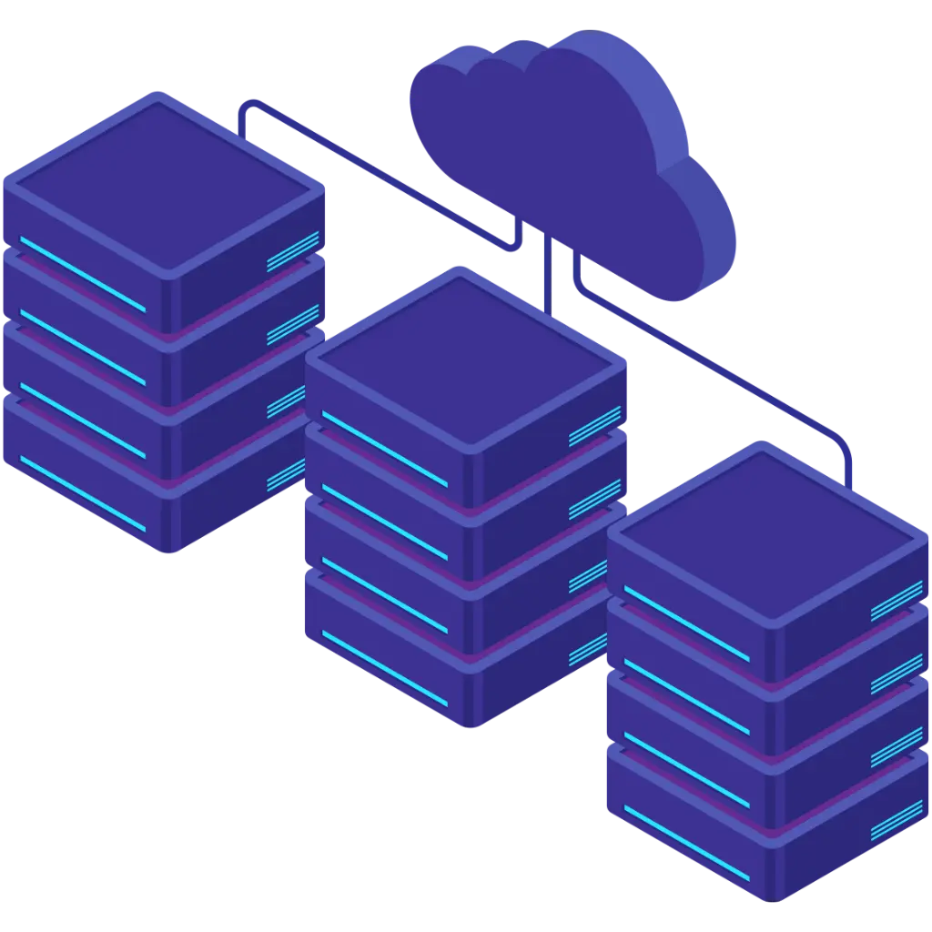 A purple cybersecurity service graphic of a cloud connecting to three databases.